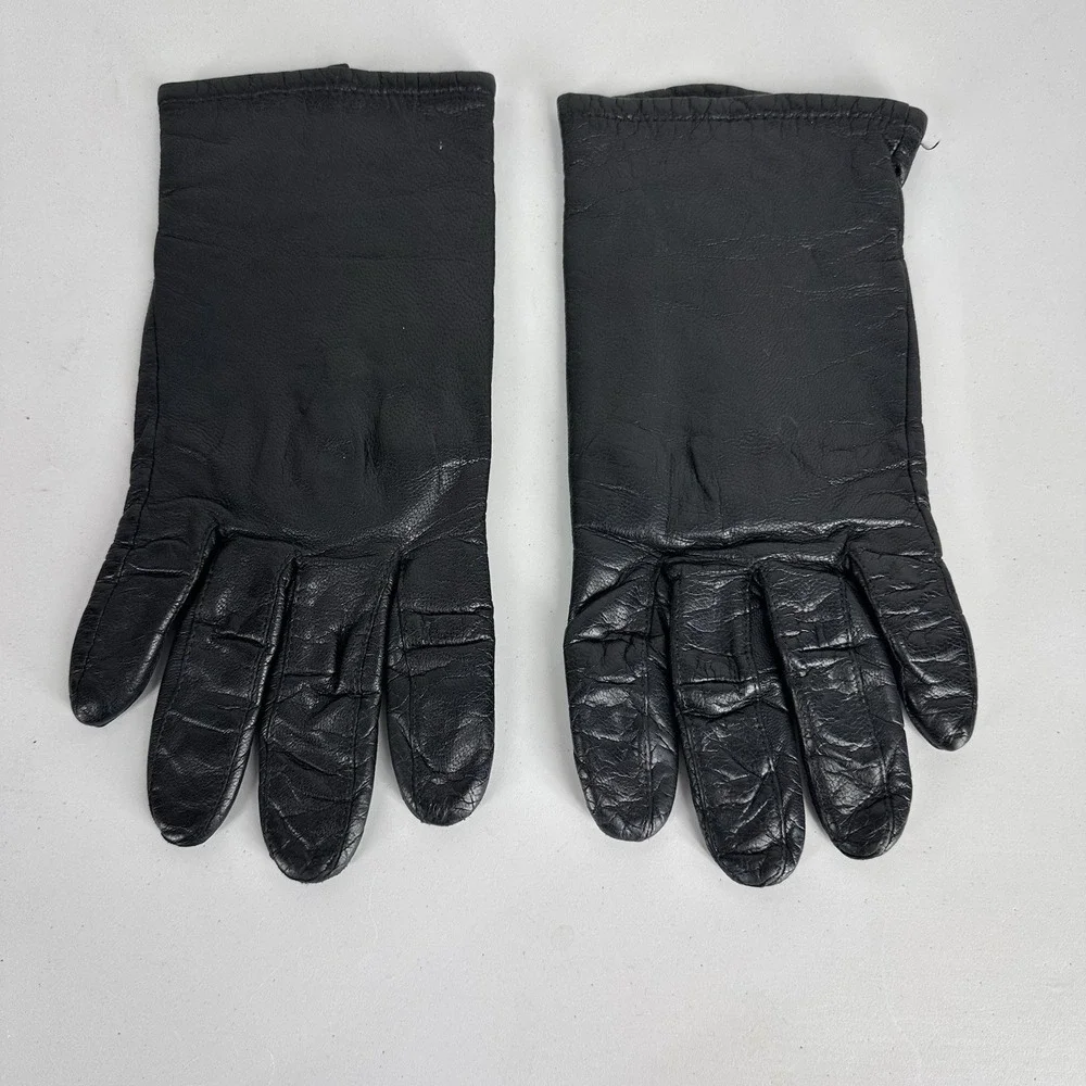 Vintage Fownes (?) Women's Genuine Leather Driving Gloves Black Size 8 Lined